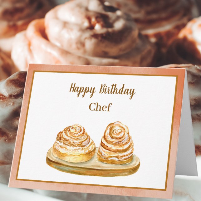 Carte Joyeux Chef Aquarelle Cannelle Buns (Créateur téléchargé)