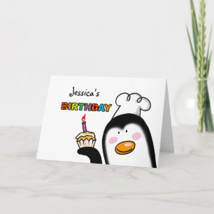 Carte Joyeux chef de pingouin de cupcake d'anniversaire
