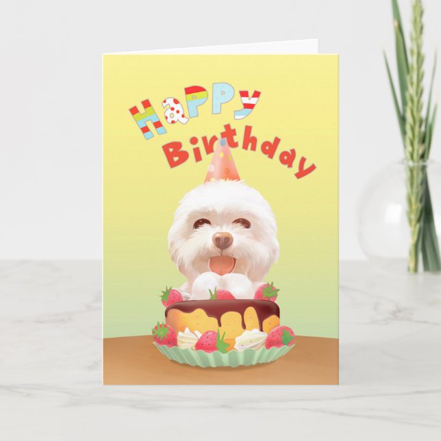 Carte Joyeux chien d'anniversaire avec gâteau (Devant)