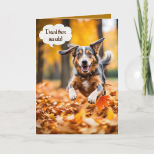 Carte Joyeux Chien D'Anniversaire En Feuilles Automnes