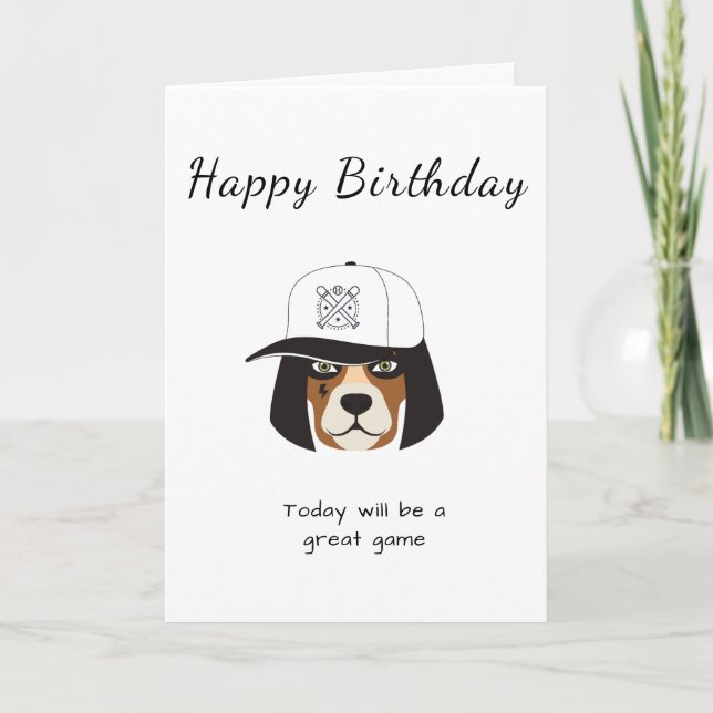 Carte joyeux chien de baseball d'anniversaire blanc joue (Devant)