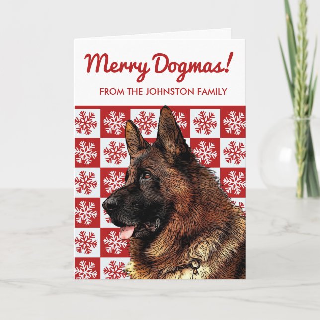 Carte Joyeux chien de Noël berger allemand Snowflake GSD (Devant)