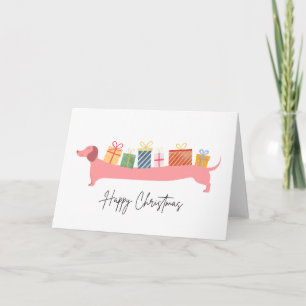 Carte Joyeux Chien de Noël Dachshund présente Noël