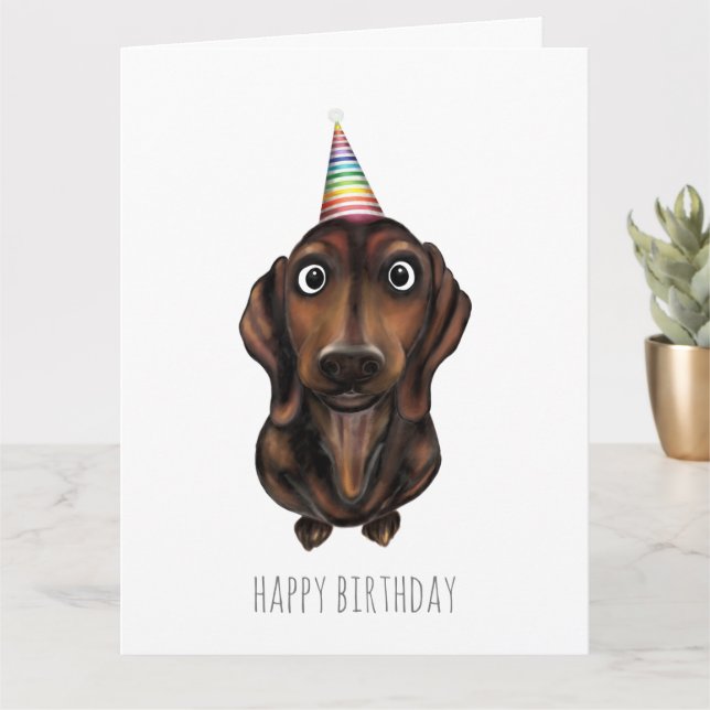 Carte Joyeux chien de saucisse d'anniversaire (Petite plante)