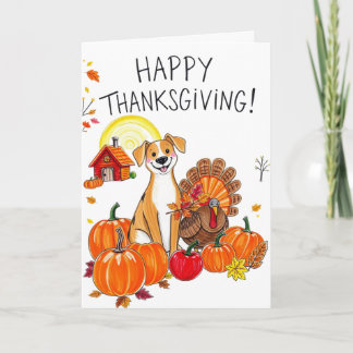 Carte Joyeux chien de Thanksgiving avec dinde mignon