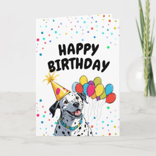 Carte Joyeux Chien et Ballons dalmate Anniversaire