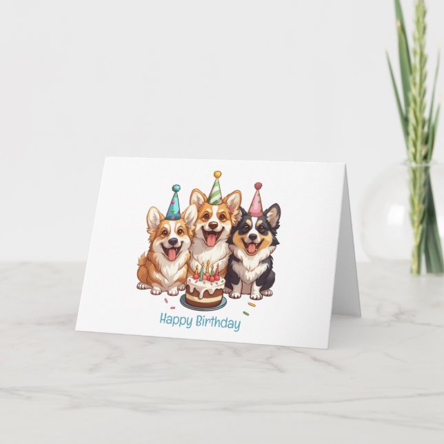 Carte Joyeux Chiens de Corgi d'anniversaire (Devant)
