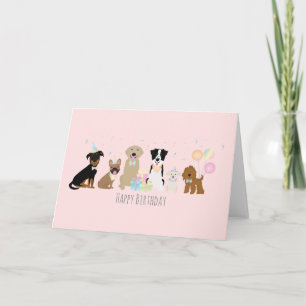 Carte Joyeux Chiens de fête d'anniversaire rose