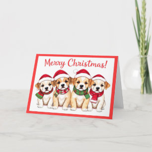 Carte Joyeux Chiens de Noël avec frontière rouge