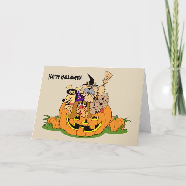 Carte Joyeux Chiens D'Halloween En Citrouille (Devant)