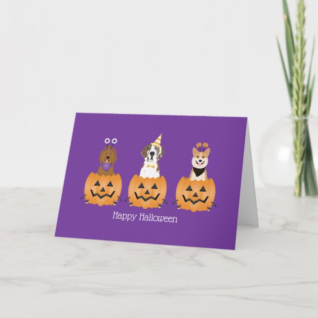 Carte Joyeux Chiens D'Halloween En Citrouille (Devant)