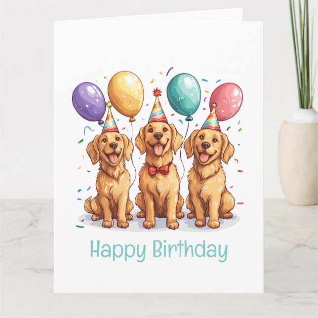 Carte Joyeux Chiens d'or d'excursion d'anniversaire (Devant)