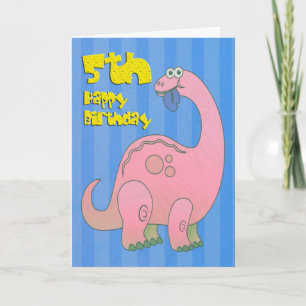 Carte Joyeux cinquième anniversaire Dinosaur rose