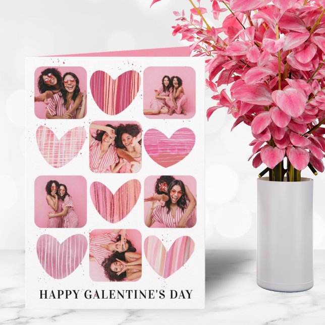 Carte Joyeux Coeurs roses de Galentine & Photo (Créateur téléchargé)