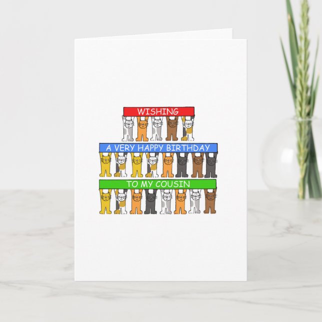 Carte Joyeux Cousin Cartoon Cats d'anniversaire (Devant)