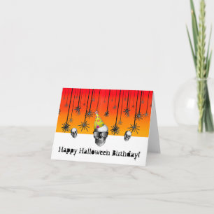 Carte Joyeux crâne d'anniversaire d'Halloween avec casqu