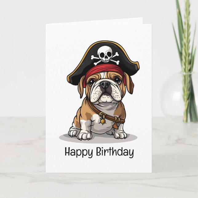 Carte Joyeux crâne Pirate anglais Bulldog Birthday (Devant)