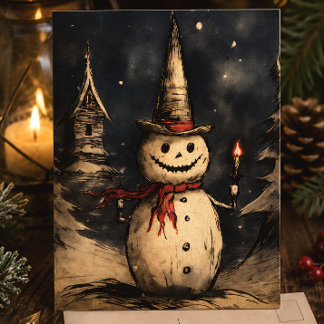 Carte Joyeux Creepmas Épouvantail Bonhomme de Neige Goth