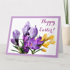 Carte Joyeux crocus jaune violet Pâques joli floral