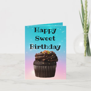 Carte joyeux cupcake d'anniversaire doux étincelles holo