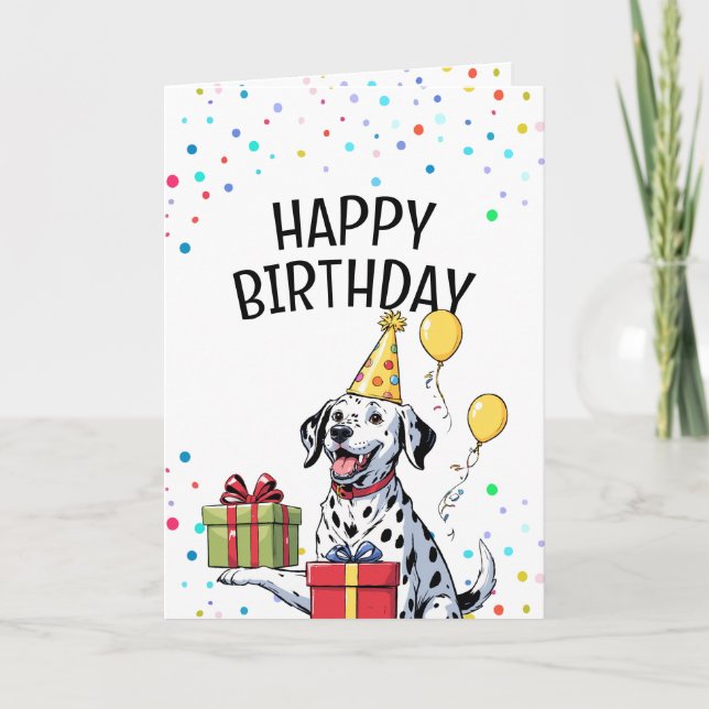 Carte Joyeux Dalmatien avec Casquette du Parti Anniversa (Devant)
