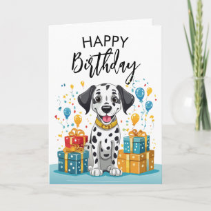 Carte Joyeux Dalmatien avec des cadeaux et Confetti Anni