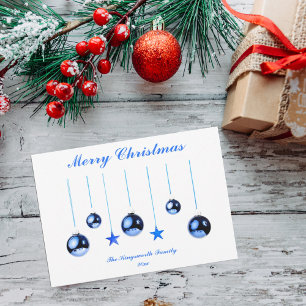 Carte Joyeux décor bleu Noël avec dossier vierge