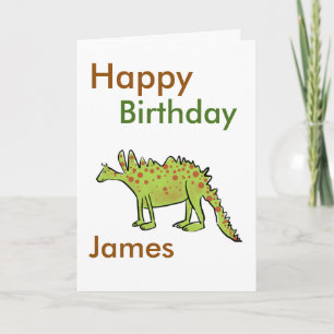 Carte Joyeux dessin d'anniversaire vert dinosaure garçon
