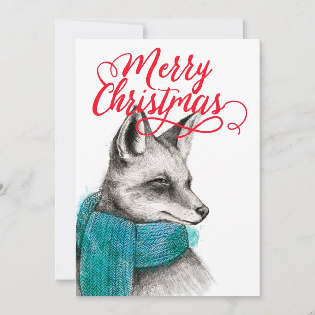 Carte Joyeux dessin Fox de Noël personnalisable (Devant)