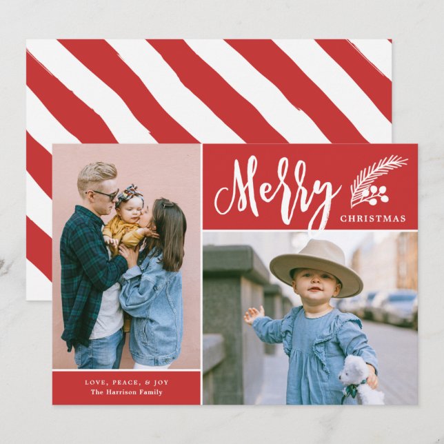 Carte Joyeux Deux Photo Noël Rouge (Devant / Derrière)