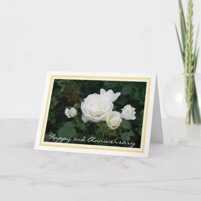 Carte Joyeux deuxième anniversaire de Mariage, avec Rose (Devant)