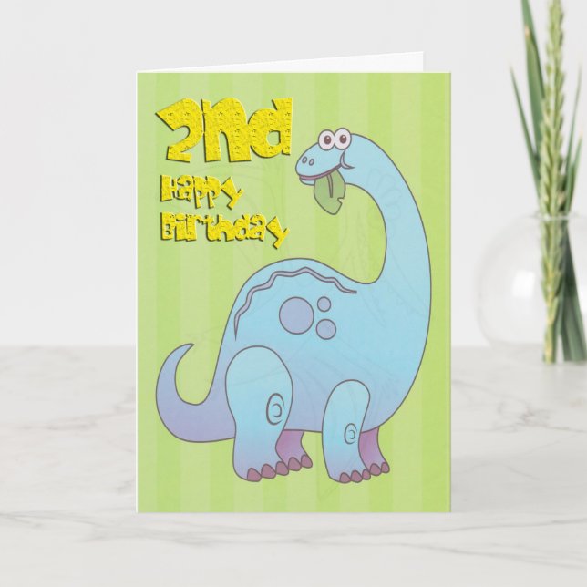 Carte Joyeux deuxième anniversaire Dinosaure Bleu (Devant)