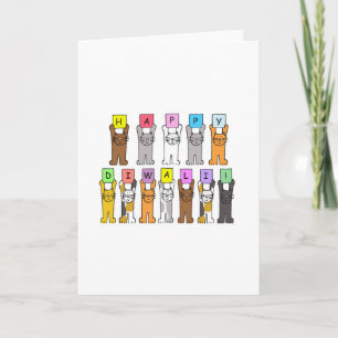 Carte Joyeux Diwali Cute Cartoon Cats