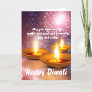 Carte Joyeux Diwali Lampes à huile sur feux d'artifice