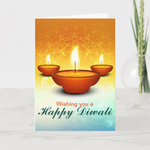 Carte Joyeux Diwali lampes à huile vert doré
