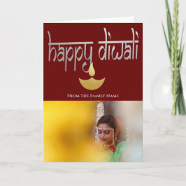 Carte Joyeux Diwali Photo Personnalisé Violet Or Argent