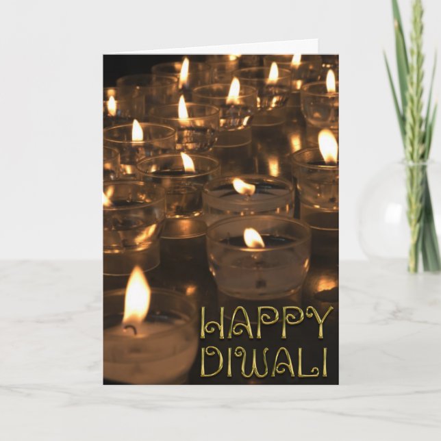 Carte Joyeux Diwali Typographie d'or bougies lumières (Devant)