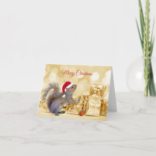 Carte Joyeux écureuil de Noël à Santa Hat & Cadeaux