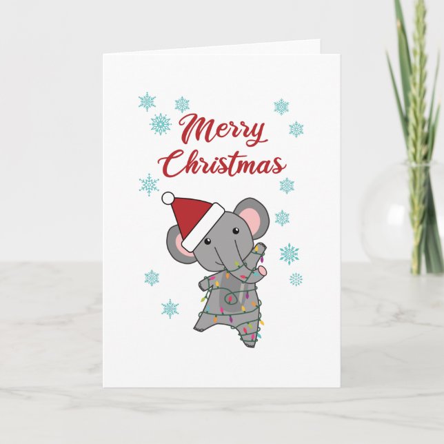 Carte Joyeux éléphant de Noël Eléphant de neige (Devant)