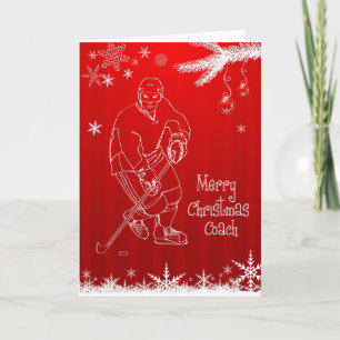 Carte Joyeux entraîneur de hockey de Noël Snowflak