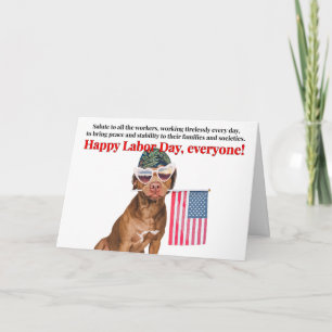 Carte Joyeux Fête du Travail Chien patriotique avec drap
