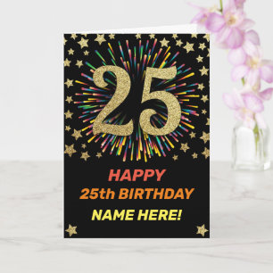 Carte Joyeux feu d'artifice Black & Gold 25th Birthday R