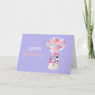 Carte Joyeux Flamant rose d'anniversaire Zebra Hot Air B
