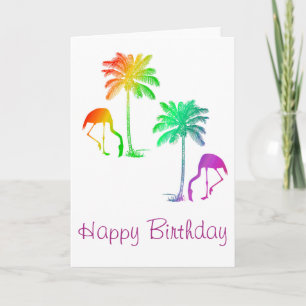 Carte Joyeux Flamants roses d'anniversaire Palm Trees Ar
