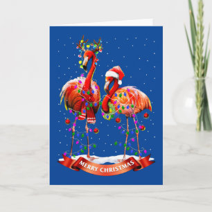Carte Joyeux Flamants roses de Noël