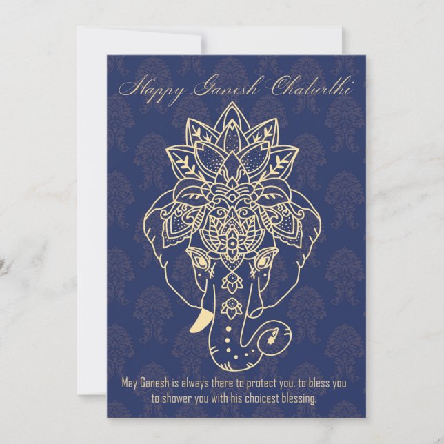 Carte Joyeux Ganesh Chaturthi, propre texte, bleu marine (Devant)
