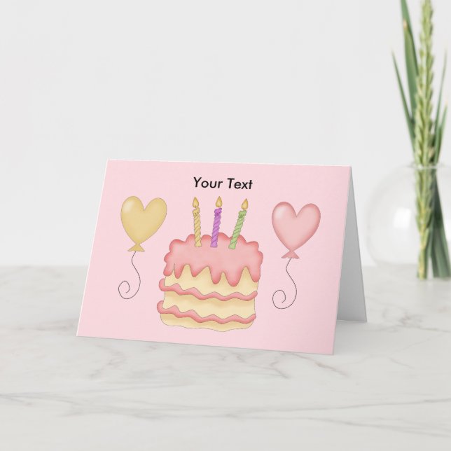 Carte Joyeux gâteau aux ballons roses d'anniversaire (Devant)