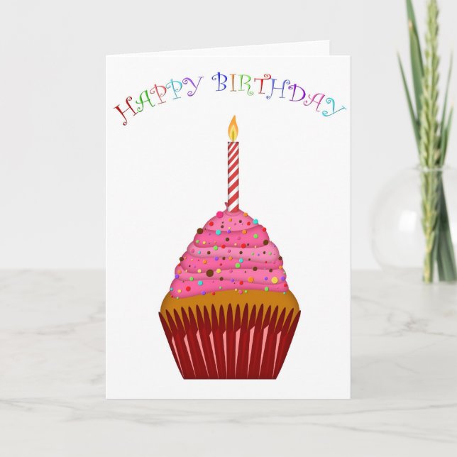 Carte Joyeux gâteau d'anniversaire avec une bougie (Devant)