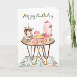 Carte Joyeux gâteau et pâtisseries d'aquarelle d'anniver