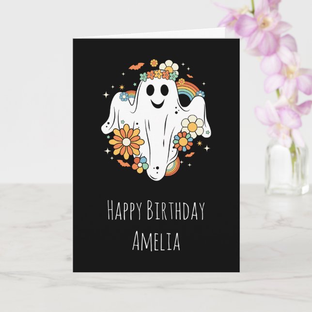 Carte Joyeux Ghost Retro Hippie Vibe Anniversaire (Orchidée)